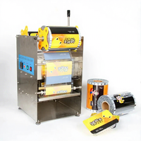 Machine manuelle de scellage de gobelets 2 stations 4 gobelets, scelleuse de couvercles pour barquettes, emballage et collage pour contenants en plastique de thé aux perles et plats à emporter