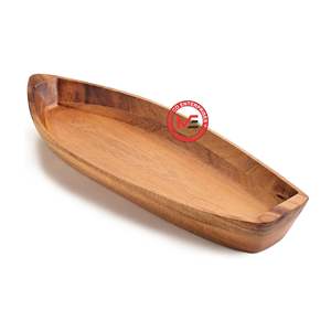 Plateau de service Lucky Boat, plateau en bois d'acacia massif de forme intéressante pour servir, œuvres d'art sculptées à la main, petits plateaux pour aliments, fournisseur - Product Image 1