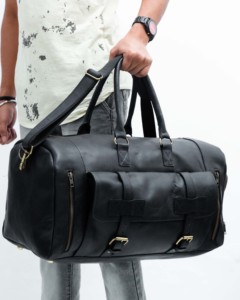 Bolsa de viaje de cuero genuino de gran tamaño, bolsas de viaje elegantes con cierre de cremallera impermeable para la noche - Product Image 1