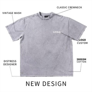 T-shirts personnalisés pour hommes à logo sur mesure, coupe épaules tombantes, en tissu épais délavé à l'acide, style vintage délavé à l'acide, coupe légèrement carrée, collection 2026 - Product Image 2