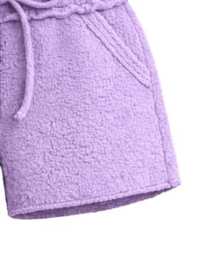 กางเกงขาสั้นผ้าฟลีซเชอร์ปาลาเวนเดอร์สำหรับผู้หญิง สวมใส่สบาย นุ่มฟู เหมาะสำหรับใส่พักผ่อน เอวยางยืดพร้อมเชือกผูก สไตล์ลำลอง ใส่สบายในฤดูหนาว - Product Image 5