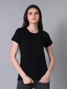 Camiseta de Manga Corta con Cuello Redondo para Mujer, 100% Algodón Elástico, Color Negro, Tela Canvas de Verano, Suministro ODM, Tallas Grandes, Estampado de Personajes - Product Image 6