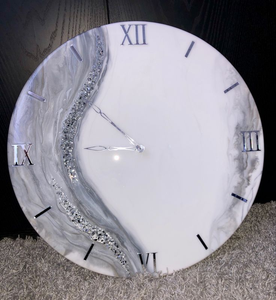 Reloj de resina Arte de resina Reloj Decoración de pared Reloj blanco y gris Arte epoxi Abstracto - Product Image 3