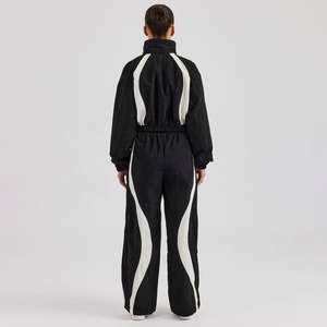 Survêtement en nylon à panneau contrasté avec fermeture éclair Noir Ensembles pour femmes Survêtements à bas prix Tenue de survêtement deux pièces - Product Image 6