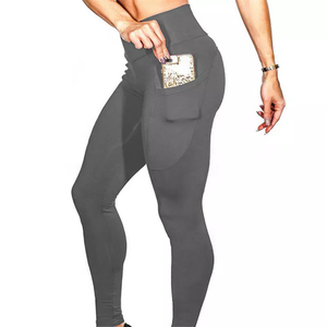 High Waisted Yoga <b>Leggings</b> With <b>Pockets</b> Full Length Solid Color Stretchy Fitness Pants For Women Seamless Elastic Waist Design - Product Image 4