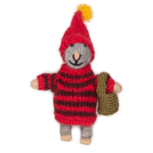Oso de Peluche Tejido a Mano, Figura Navideña, Lindo Juguete de Lana con Rayas Rojas, con Gorro y Bolso - Product Image 1