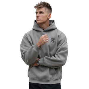 Mens Light Grey Oversized Hoodie Pullover 50% Cotton 50% Polyester Drop Shoulder Streetwear Relaxed Fit Winter <b>Sweatshirt</b> - Product Image 5