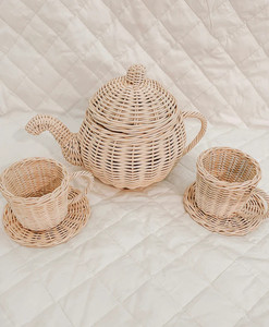 Free Sample Nhat Minh Tea Making Toy Set for Children Made of Natural Woven Rattan Eco-Friendly Safe Kitchen Toys Teapot Teacup - Product Image 2