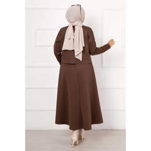 Ensemble de 2 pièces en tissu de plongée avec jupe marron - Product Image 1