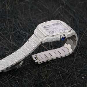 Montre glacée en diamant Moissanite VVS taillée à cadran carré de haute qualité en bijoux Iced Out Bused Down Hip Hop Watch pour unisexe - Product Image 4