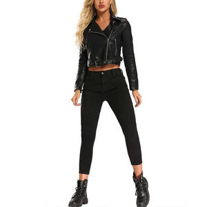 Chaqueta de Cuero Genuino de Alta Calidad para Mujer, Diseño Clásico de Motociclista, Cuello Alto, Ajustada, Transpirable - Product Image 6