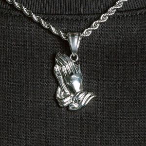 Colgante de hombre de Venta caliente Pray Hand Necklace 925 Silver 18K White Gold Plated Praying Hand Pendant - Product Image 1