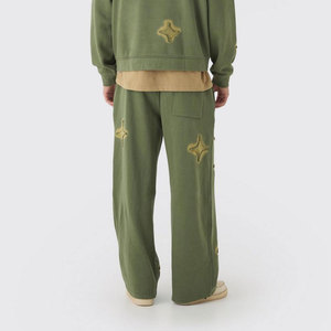 Chándal desgastado con estampado de manga bordada delantera y trasera, forro interior de lana, capucha acoplable, chándal para hombre - Product Image 5