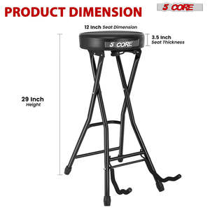 5Core Guitar <b>Stool</b> w Comfortable <b>Padded</b> Seat Foot Rest Guitar Holder w 300 Lbs Capacity - Product Image 2