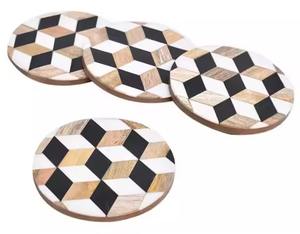 Ensemble de 4 sous-verres en bois et en résine de forme ronde pour la protection de la table et l'utilisation décorative à la maison - Product Image 4