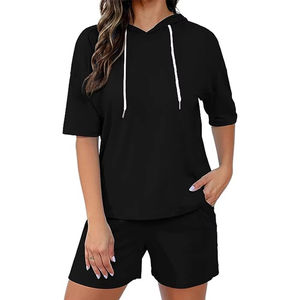 Conjunto de 2 piezas de alta calidad para mujer, sudaderas con capucha en blanco, conjuntos cortos, pantalones cortos de gran tamaño, ropa con logotipo impreso personalizado, conjunto corto con capucha para mujer - Product Image 5