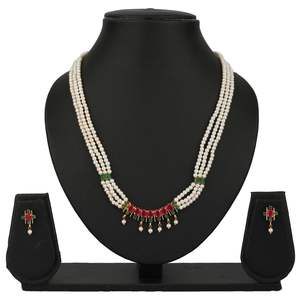 Fashion Jewelry Gold Plated CZ Faux Pearl Bridal Wedding Pendant Strand Necklace Earings Set - Product Image 4