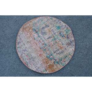 Classique Beige Vert Vintage Tapis Turc 2.2X2.2 ft Grande Surface Patchwork Motif Laine avec Support En Latex pour Couloir Chambre - Product Image 4