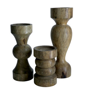 Bougeoir vintage en bois rustique de grande taille Bougeoir à pilier en bois décoratif pour décoration de centre de table de Noël - Product Image 1