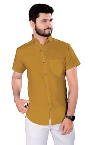 Vente en gros de chemise à manches courtes en satin orange pour hommes, sans repassage, anti-rides, respirant, avec col, tenue professionnelle d'été décontractée pour les affaires - Product Image 4