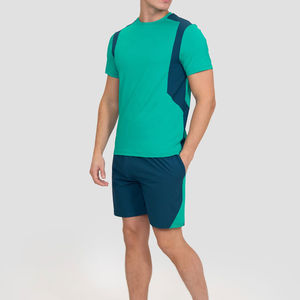 Combinaison de sport à manches courtes personnalisée pour hommes respirante en polyester, spandex, poche zippée, ensemble de 2 pièces de bas actifs - Product Image 1