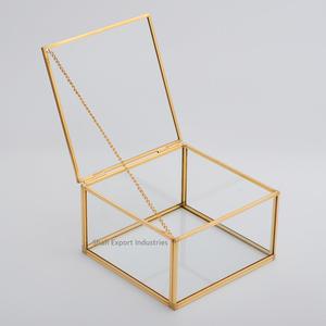 Caja de almacenamiento de latón y vidrio con acabado dorado más vendida, joyero cuadrado, caja de tocador, anillo, pendiente, collar, organizador de maquillaje - Product Image 5