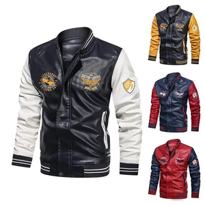 Chaqueta universitaria de lana de otoño para hombre, estilo americano, a prueba de viento, impermeable, con cuello levantado para motocicleta, béisbol, montar, patrón de letras - Product Image 2