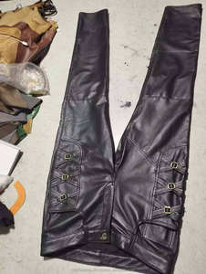 Pantalons en cuir de vache véritable pour hommes en gros, pantalons de haute qualité à bas prix d'usine, teinture unie avec logo sur la taille - Product Image 2