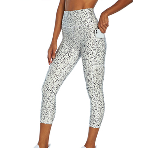Whispy Spray <b>White</b> <b>Women's</b> High Rise polyester spandex wholesale Capri <b>Legging</b> with OEM service - Product Image 1