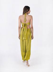 Vacances d'été Femmes Vert Midi Longueur V-Neck Casual Boho Ring Backless Ladies Holiday Sun Dress for Women - Product Image 2