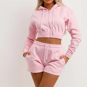 2025 nueva llegada de alta calidad para mujer, conjunto de chándal deportivo de 2 piezas, Material polar de alta moda, informal, más corto, largo, sólido - Product Image 4