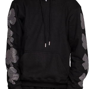 Sudadera con Capucha Personalizable de Mezcla de Algodón, Estilo Urbano, con Pedrería, Estampado de Diamantes de Imitación para Mujer y Hombre, Invierno, Negro - Product Image 5