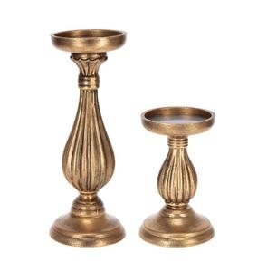 เชิงเทียนสีทองปัดลายด้วยรูปปั้นที่ออกแบบซ้อนกันและแพลตฟอร์มเสาที่ทันสมัยสำหรับตกแต่งบ้าน - Product Image 4