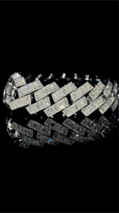 Solid 925 Sterling <b>Silver</b> Hip Hop Moissanite Diamond Bracelet 22mm Baguette Moissanite <b>Cuban</b> <b>Link</b> Bracelet - Product Image 4