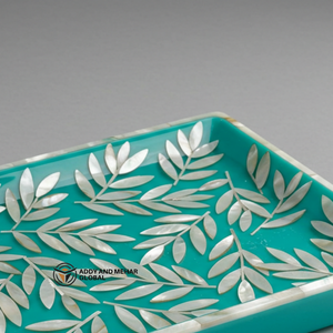 El proveedor indio ofrece bandeja de servicio rectangular de nácar (MOP) de lujo-Resina verde azulado/turquesa, patrón de hoja iridiscente - Product Image 6