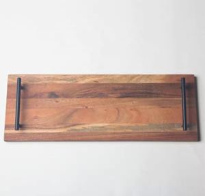 Plateau de service en bois décoratif noir élégant moderne avec poignée dorée pour thé café ou pouf - Product Image 5