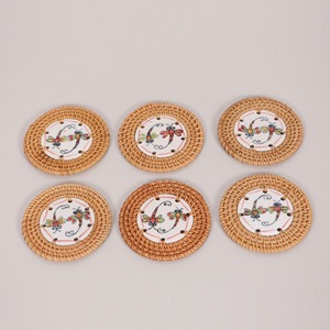Luxury Dining Decor Rattan <b>Coasters</b> Top Selling Wicker <b>coaster</b> Set With Middle <b>Ceramic</b> Pad Custom logo - Product Image 6