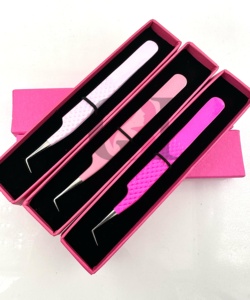Pince à épiler professionnelle de haute qualité en acier inoxydable, différentes nuances de rose, revêtement en poudre, pointe argentée à 90 degrés, pour extensions de cils - Product Image 6