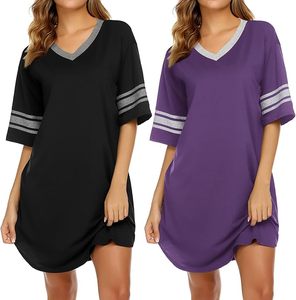 Femmes été automne hiver nouveau vêtements de nuit chemise de nuit genou longueur à manches courtes dessin animé pyjamas 3XL 100% Polyester tricoté - Product Image 3