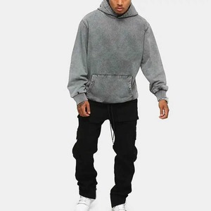 Heavyweight 420 Gsm Acid Wash Hoodie Custom Logo Front <b>Men</b> Distressed Dark Grey Polyester/Cotton Quick Dry Winter OEM 2026 - Product Image 4