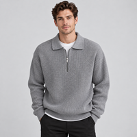 Pull tricoté décontracté pour homme FNJIA, anti-rides, demi-zip, chaud pour l'hiver, gris, nouveau design tricoté