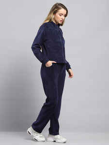 <b>Navy</b> <b>Blue</b> Self-Design Mock Neck Two-Piece Sportswear <b>Women's</b> Trendy Gym Activewear Hoodie <b>Jogger</b> for Winter - Product Image 4