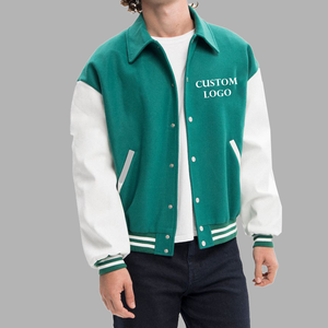 Haute qualité personnalisé Varsity hommes unisexe longue à capuche Bomber veste brodé Logo Patch laine mélangée col tournant couleur unie - Product Image 4