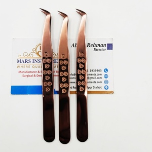 Pinces à épiler professionnelles en or rose à motif cœur à 65 degrés pour extensions de cils, pinces durables - Product Image 1