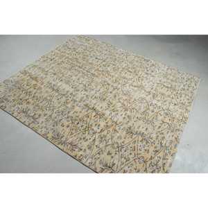 Tapis turc vintage, tapis de sol 5,4x6,3 pieds, tapis en laine jaune et noir à pois - Product Image 2