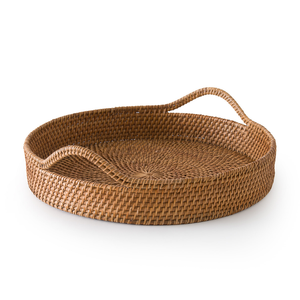 Plateau rond en rotin tressé, style manche tissée, idéal pour la décoration de salle à manger, le rangement et le service, fabrication vietnamienne. - Product Image 2