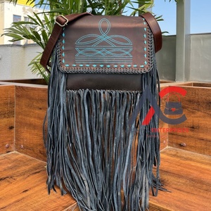 Nouveau haute qualité 2025 tendance Turquoise botte point en cuir véritable frange sac à bandoulière Western bohème peau de vache femmes sac à main - Product Image 1