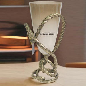 Modern Antique Aluminum Metal Round Shape Color Fully With <b>Glass</b> Leafy Looking Decorative <b>Flower</b> <b>Vase</b> - Product Image 2