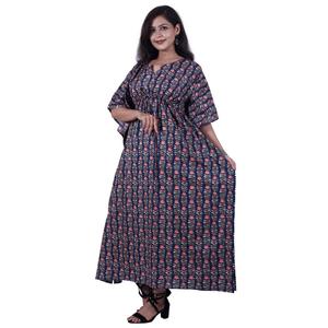 Hand Block Printed Kaftan Cotton Designer Maxi <b>Dress</b> Women Long Summer <b>Poncho</b> <b>Top</b> Kaftan <b>Dress</b> Fashionable Women's Night Wear - Product Image 3