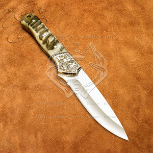 Handmade D2 Steel Fixed Blade Skinning Knife for Hunting Camping Beautiful Leather Sheath Horn Engraved Handle Customizable OEM - Product Image 2